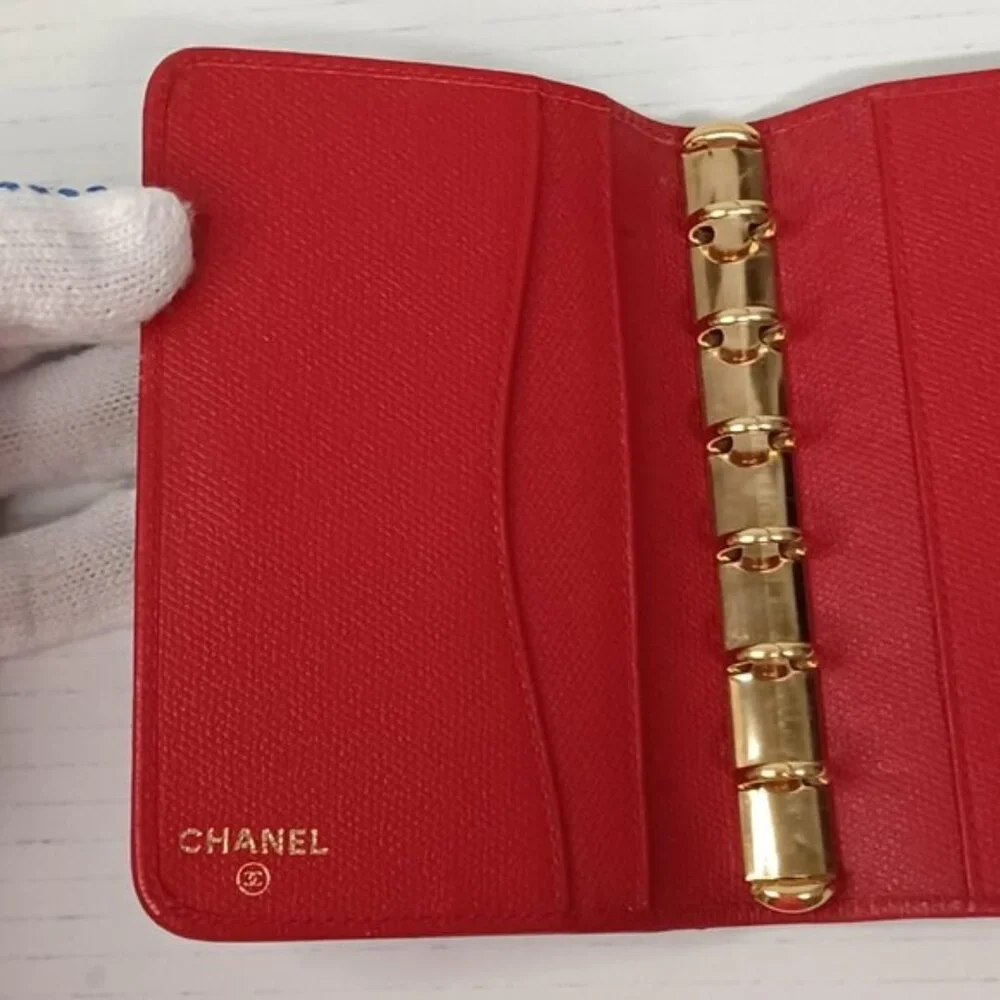 Chanel Caviar leather Ring Agenda Red Wallet Card 185-092025 - Picture 10 of 15
